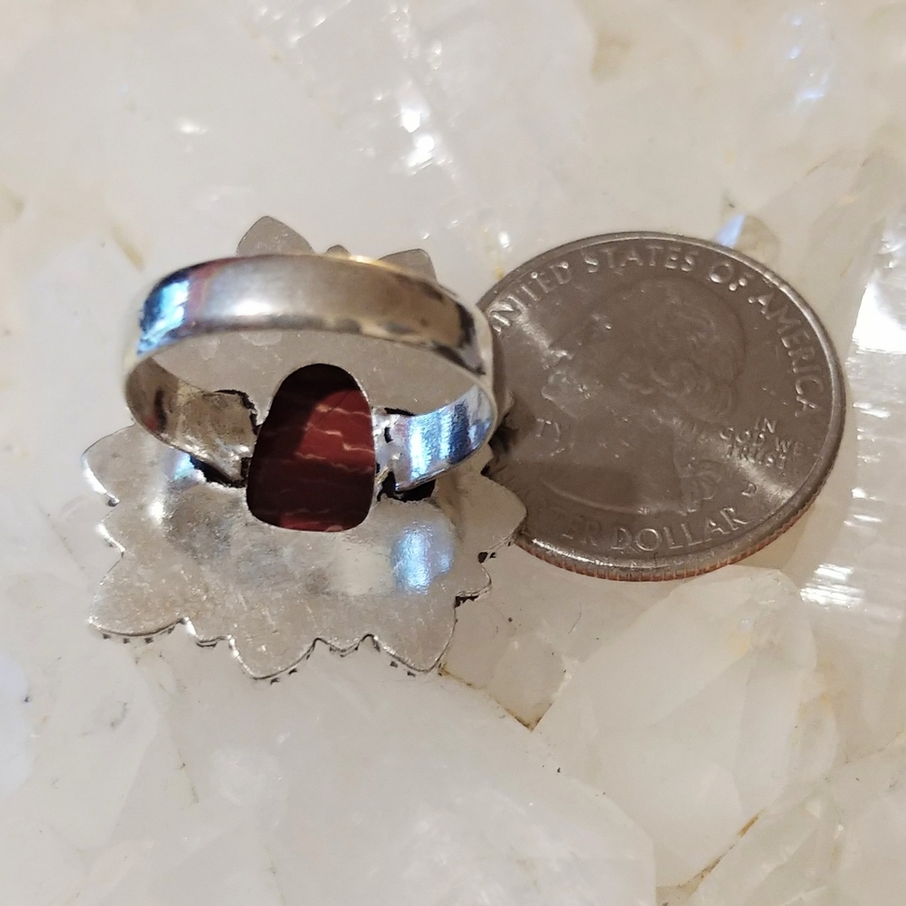 NWOT Unique Natural Red Jasper Ring .925 Sterling Overlay Size 8 - Picture 3 of 4